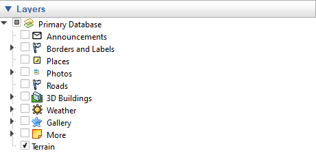 A Google Earth Pro screen capture showing the layers window