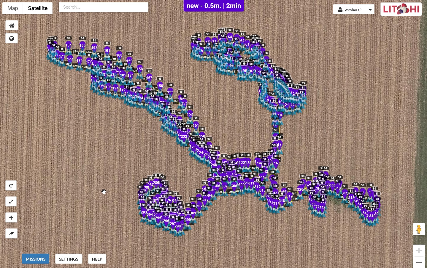 A Litchi Mission Hub screen capture showing a flat light painting waypoint mission